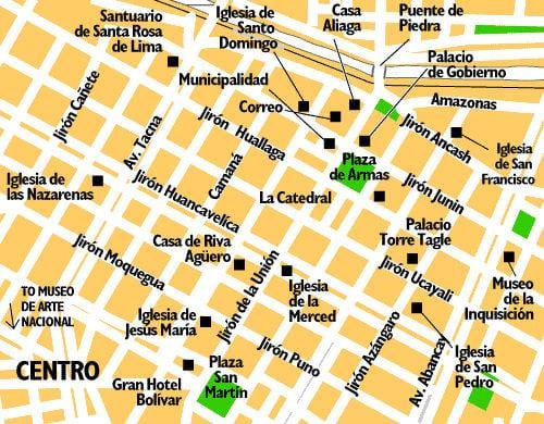 Kartta keskustan Lima peru